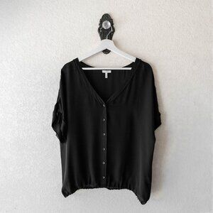 Joie 100% Silk Blouse Size L Black Button Front Short Sleeve Luxury Top